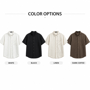 Chemise décontractée pour homme en mélange de lin et de lyocell, manches courtes, logo personnalisé de haute qualité, chemise boutonnée de plage estivale haut de gamme - Product Image 4