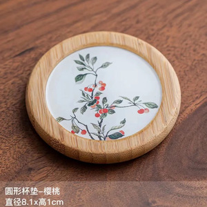 Posavasos de Bambú Redondos de Cerámica Resistentes al Calor con Diseño Floral Chino Tradicional para Hogar y Oficina - Product Image 3