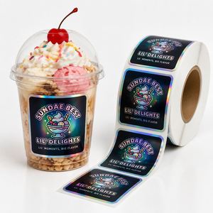 Étiquettes personnalisées pour crème glacée FX, autocollants holographiques imperméables, impression de logo pour gobelets à dessert, emballage d'aliments surgelés - Product Image 1