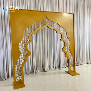 Arche de mariage LEDA, style palais indien, en métal doré, arche de mariage lumineuse pour la décoration d'événements - Product Image 5
