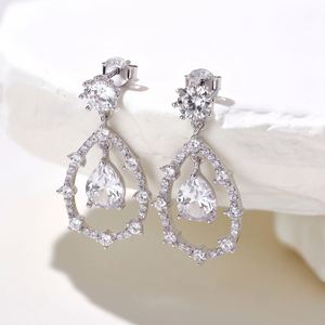 Dylam Top Picked Elegance 925 Sterling <b>Silver</b> Rhodium Plated Waterdrop Shape 5A Cubic Zirconia Dangle <b>Stud</b> Earrings for Women - Product Image 6