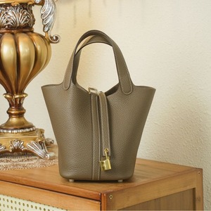 Sac seau en cuir véritable pour femme, en cuir de vachette pleine fleur, style panier, polyvalent - Product Image 1