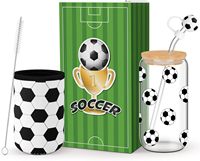 Mug en verre de 16 oz personnalisé avec logo de football, idéal pour le café et la bière, avec couvercle en bambou et paille – Vente en gros usine, parfait pour les événements et les rassemblements