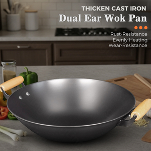 <span class=keywords><strong>Wok</strong></span> de cuisson <span class=keywords><strong>en</strong></span> <span class=keywords><strong>fonte</strong></span> de qualité supérieure, sans revêtement, avec poignée <span class=keywords><strong>en</strong></span> bois, écologique, capacité 3-5L, pour la cuisine et la friture - Product Image 2