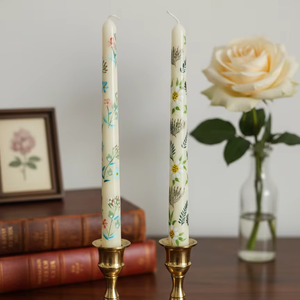 Elegant Meadow Floral Taper <b>Candle</b> <b>Set</b> (<b>Set</b> of 2) in Soy & Paraffin Wax Smokeless for Home Decor Christmas & Special Occasions - Product Image 2