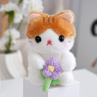 Porte-clés en peluche doux Kawaii, breloque chat, chaton mignon en crochet avec fleur, jouet animal en peluche, pendentif de sac, poupée, mini porte-clés animaux en peluche