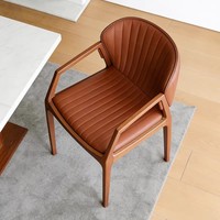 Nouvelle Chaise de Salle à Manger en Cuir Style Italien Minimaliste avec Accoudoirs en Bois Massif, Design Antique, pour Hôtel, Club et Maison