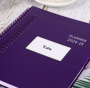 Planejador de agenda acadêmica personalizado roxo semanal e mensal com abas para planejamento fácil durante todo o ano