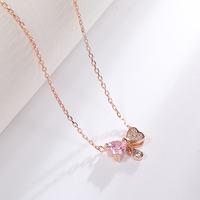 Collier en or Rose à la mode, belle couleur, collier à breloques en zircon, nœud en pierre, pendentif double cœur