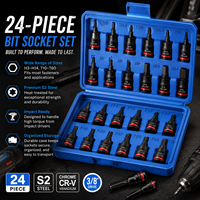 Juego de puntas de impacto de 3/8 pulgadas, de acero aleado S2, con vasos hexagonales y Torx H3-H14 T10-T60 CR-V, con acabado de fosfato negro, en estuche perforado, métrico.
