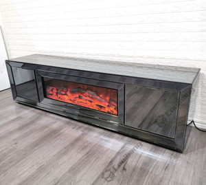 Large Mirrored Furniture Smoke Grey Glass <strong>TV</strong> <strong>Stand</strong> with <strong>Electric</strong> <strong>Fireplace</strong> - Product Image 4