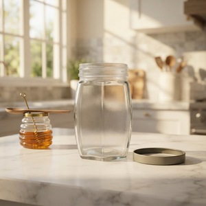 Customized 380ml 730ml Large Belly Hexagonal sealed Transparent Glass Jar with Metal Lid for Honey Jam Storage - Product Image 2