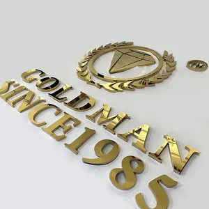 Tanda Huruf Dinding Logam Logo Alfabet Cermin Emas Kualitas Tinggi