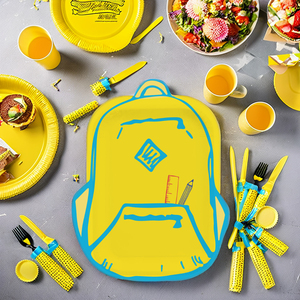 DAMAI - Juego de Vajilla Desechable para Fiestas Infantiles de Regreso a la Escuela, Mochila, Regla, Lápiz, Servilletas de Papel, Vasos, Platos - Product Image 1