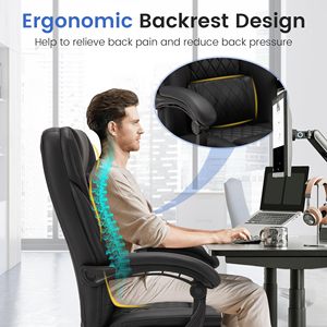 <span class=keywords><strong>Silla</strong></span> Giratoria de Cuero Negra Moderna Personalizada con Respaldo Alto para el Hogar, <span class=keywords><strong>Silla</strong></span> de Oficina Ejecutiva con Soporte Lumbar y Masaje, Capacidad de 400 lb - Product Image 4