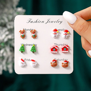 Boucles d'oreilles clous animaux de Noël pour femmes, mignonnes, lapin et ours, en émail et résine, bijoux de fête, cadeau - Product Image 3