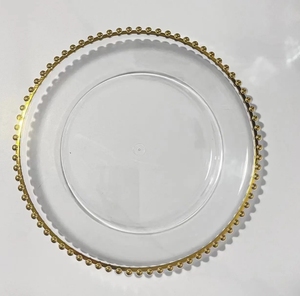<span class=keywords><strong>Assiette</strong></span> ronde en plastique de 13 pouces <span class=keywords><strong>Assiette</strong></span> de mariage de luxe <span class=keywords><strong>perle</strong></span> cadre doré transparent - Product Image 1