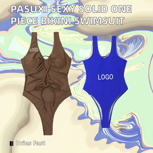 Maillot de bain une pièce sexy couleur unie avec string, taille haute, séchage rapide, écoresponsable, en Spandex/Polyester pour femme - Product Image 2