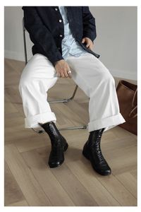 Bottes <span class=keywords><strong>Chelsea</strong></span> Marten Style Loisir pour Hommes et Femmes, Chaussures d'Entraînement Hiver Haut de Gamme en Cuir Microfibre à Embout en Acier - Product Image 6