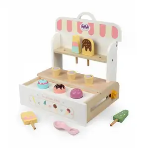 Mainan Dapur Anak Laki-laki dan Perempuan, Mainan Dapur Kayu Penghitung Es Krim Bermain Peran Permainan Makanan Kayu Hadiah untuk Anak Laki-laki dan Perempuan