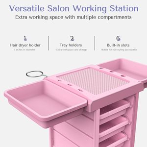 Chariot de rangement mobile réglable rose pour salon de beauté et coiffure, idéal pour spa et usage domestique, en plastique, directement de l'usine - Product Image 2