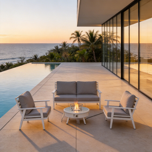 Ensemble <span class=keywords><strong>de</strong></span> <span class=keywords><strong>salon</strong></span> <span class=keywords><strong>de</strong></span> <span class=keywords><strong>jardin</strong></span> toutes saisons avec structure en métal antirouille et sièges profonds, idéal pour les projets contemporains <span class=keywords><strong>de</strong></span> resorts et d'hôtels - Product Image 2