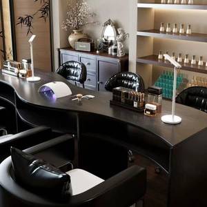 Table à ongles en bois de salon, <span class=keywords><strong>prix</strong></span> d'usine, forme en S, noir, beauté, spa, bureau, hôtel, simple, multi-personnes - Product Image 3