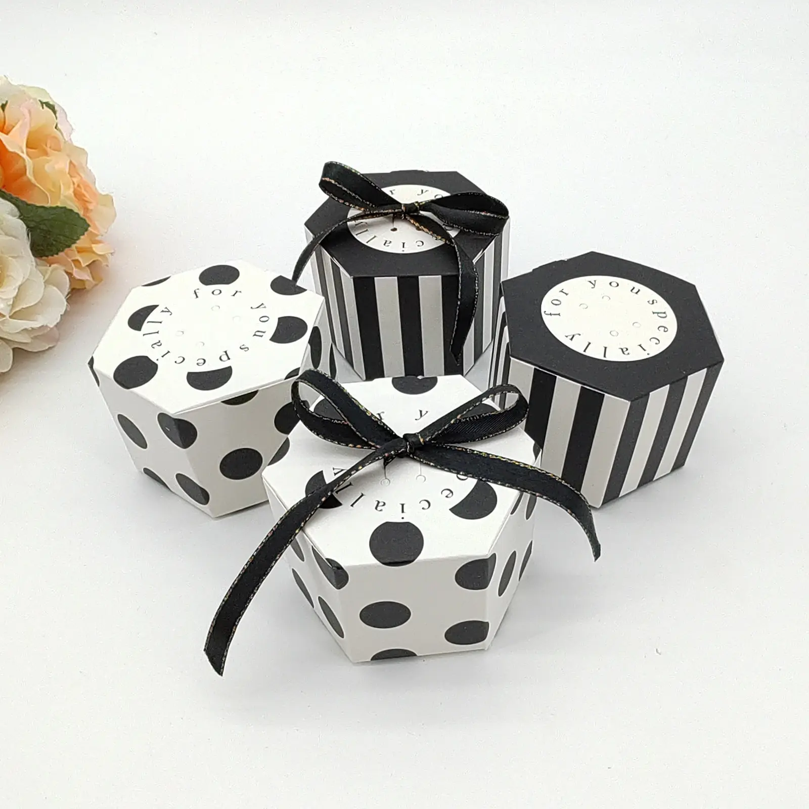 Классический самодельный черно-белый шестиугольный мяч для мальчишника на день рождения, свадебная бумажная коробка для конфет с бантом
