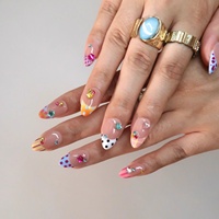 Offre Spéciale – Ongles Courts Amande en Acrylique à Presser, Motif Y2K Multi-éléments Pois, Zèbre, Léopard, Strass 3D Colorés – Vente en Gros