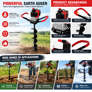 Tarière thermique 42,7 cm³ homologuée CE, 2 temps, pour creuser des trous, idéale pour la plantation d'arbres, le jardinage et l'agriculture – Vente chaude - Product Image 2