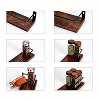 Étagère à épices murale de cuisine en bois rustique améliorée, ensemble de 2 rangements doubles amovibles avec barrière de sécurité, écologique