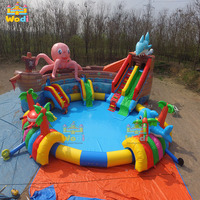 Toboggan aquatique gonflable WODI de qualité commerciale en PVC de 0,55 mm, motif palmier, pour enfants et adultes