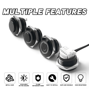 16mm quá trình oxy hóa màu đen siêu ngắn 1NO không thấm nước tạm thời dẫn kim loại <span class=keywords><strong>push</strong></span> <span class=keywords><strong>button</strong></span> chuyển - Product Image 2