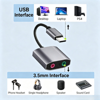 Carte son externe USB C 2 canaux, adaptateur double micro et casque 3,5 mm, espacement 9 mm, Plug & Play, coque en alliage, pour ordinateur portable, ordinateur de bureau, PS4, jeux
