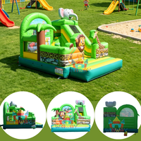 Château Gonflable Commercial Thème Animaux de la Jungle Combo Toboggan Intérieur/Extérieur pour Fêtes d'Enfants