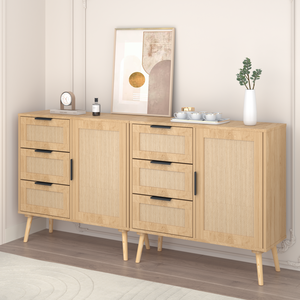 Modern Rattan Wood Dresser <b>Storage</b> Cabinet Sideboard <b>For</b> Bedroom Living Room Entryway Hallway - Product Image 5