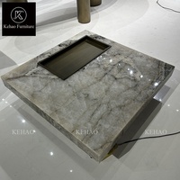 Table basse carrée de luxe en marbre Table basse de salon italienne en onyx translucide Table basse en marbre de patagonie rétroéclairée
