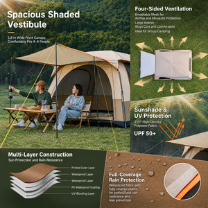 Tente de camping automatique 2 chambres-1 salon, imperméable, grande tente familiale pop-up pour l'extérieur, 3-12 personnes, protection UV avec revêtement argenté, glamping - Product Image 2
