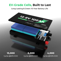 Batterie LiFePO4 Slimline à décharge profonde 12,8V 100Ah/200Ah/300Ah légère pour camping-car, bateau et système d'alimentation hors réseau