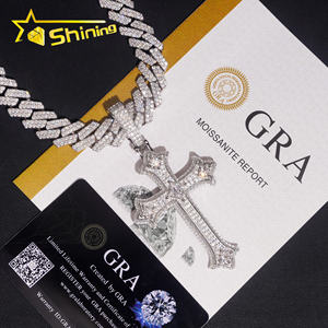 Precio al por mayor de fábrica Hip Hop joyería 925 plata esterlina D Color 3,5 pulgadas VVS Moissanite Iced Out Cruz colgante collar - Product Image 2