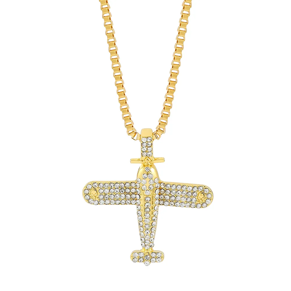HipHop Trendy Hip Hop Airplane Necklace Special Geometry Crystal Pendant for Men Women Jewelry