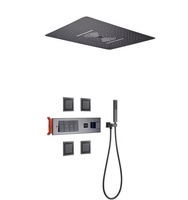 Système de douche cascade de luxe pour plafond de salle de bain avec thermostat intégré, mitigeur, ensemble de jets de pluie et de massage cachés