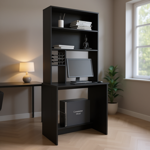 Scrivania Xalo con Ripiano Inferiore e Quattro Scaffali in Legno MDF, Arredamento per Ufficio Domestico - Product Image 2