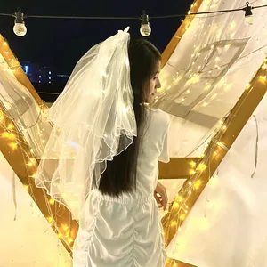 Serre-tête créatif double couche pour mariée, avec lumières LED, voile lumineux, nœud en ruban, style princesse féerique, pour mariage et jeunes filles - Product Image 5