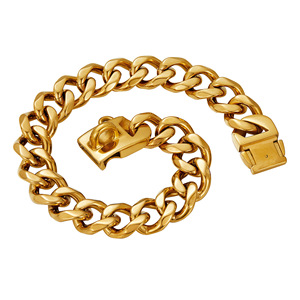 ปลอกคอสุนัขสแตนเลสสตีลสีทองแบบหรูหรา ขนาด 23 มม. ป้องกันการกัด แบบ Cuban Link พร้อมสายคล้องและกระดิ่งเล็ก สำหรับสุนัขขนาดเล็ก กลาง และใหญ่ - Product Image 6