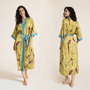 Robe de chambre en satin pour <span class=keywords><strong>femme</strong></span>, <span class=keywords><strong>grande</strong></span> <span class=keywords><strong>taille</strong></span>, manches trois-quarts, longue, rafraîchissante, style kimono, vêtement d'intérieur, peignoir de nuit - Product Image 4