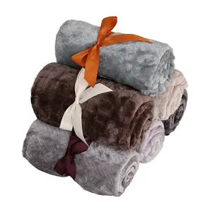 Promoción cómodo color sólido de franela estampada de lana de coral de mantas camas sólido Manta