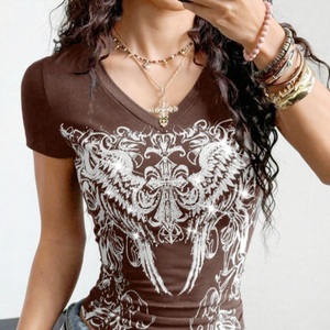 <span class=keywords><strong>T</strong></span>-shirt Crop Top Tubino da Donna Y2K Hype Girl <span class=keywords><strong>con</strong></span> Stampa Ali Scure, Slim Fit, Stile Street, Versatile - Product Image 2