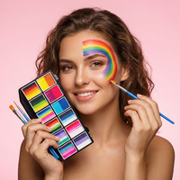 Kit de Peinture Faciale Professionnel pour Enfants et Adultes, Palette de 12 Teintes de 10g, Peinture Faciale Activée par l'Eau, Pinceau et Pochoir