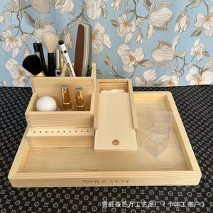 Creative Square Organizing <b>Tray</b> 4-7 Compartments Detachable Natural Wood Color Desk <b>Storage</b> Box for Nail Salon Tools - Product Image 2